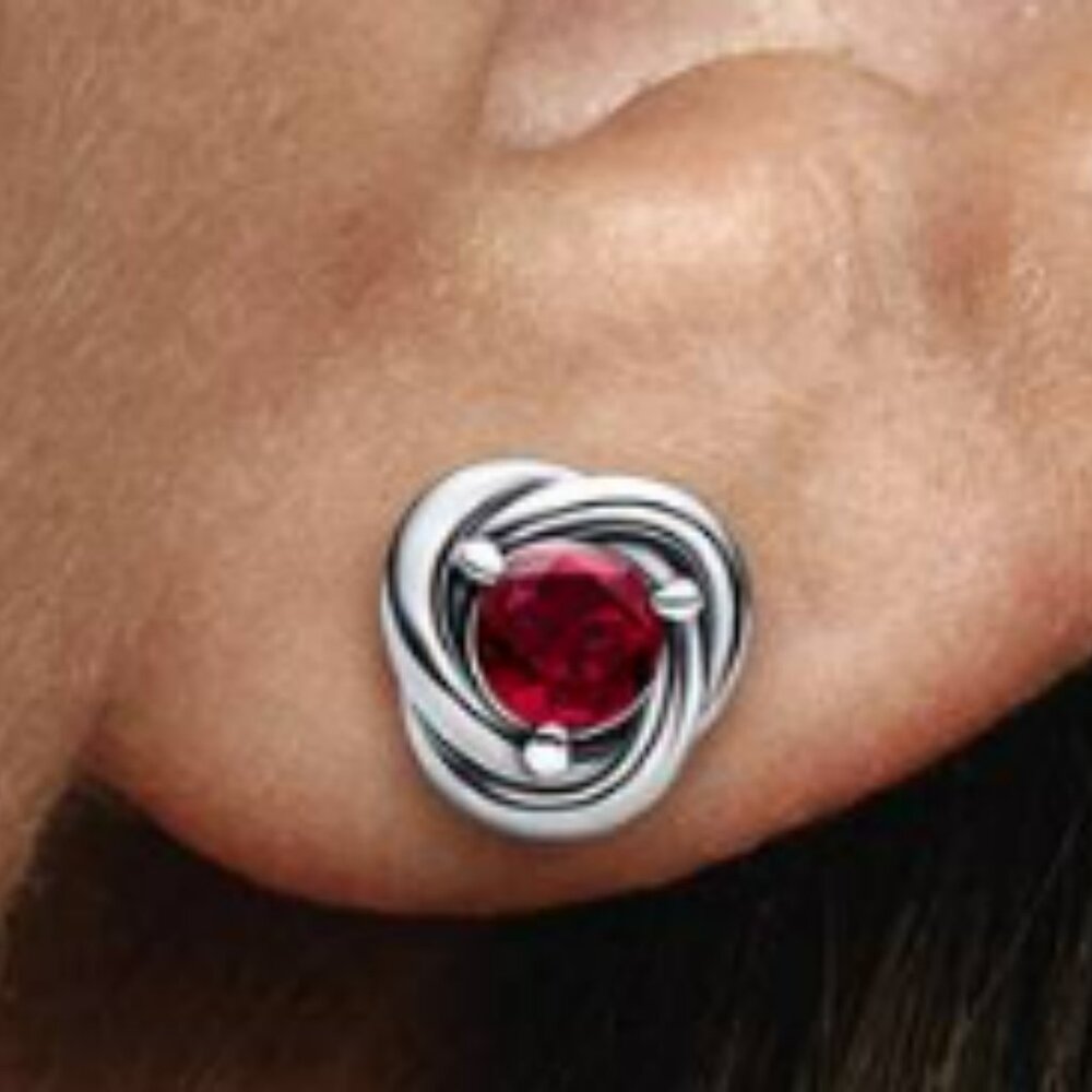Pandora Red Eternity Circle Stud Earrings January Birthstone - NWT